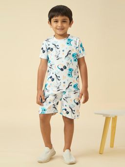 Kids Island - Lycra Woven Full Sleeves Placement Printed Co-Ord Set - White