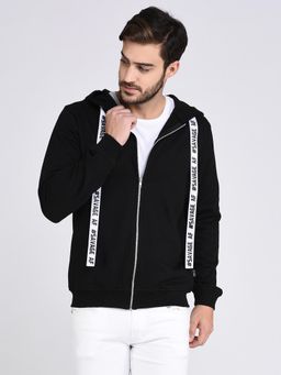 RIGO - Black Fleece Hooded With Front Zip Open Sweatshirt-full