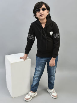 CRIMSOUNE CLUB - Boys Black Printed Sweatshirt with Hood