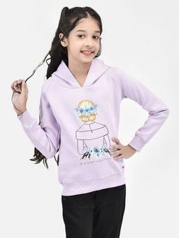 CRIMSOUNE CLUB - Girls Purple Printed Hooded Sweatshirt