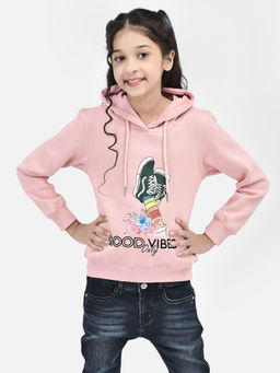 CRIMSOUNE CLUB - Girls Pink Printed Hooded Sweatshirt