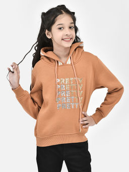 CRIMSOUNE CLUB - Girls Brown Embellished Hooded Sweatshirt