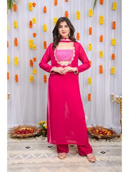 Label Shaurya Sanadhya - Rani Pink Kurta Tube Top with Pant and Dupatta (Set of 4)