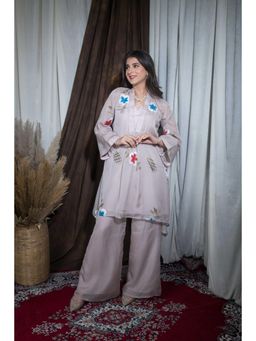 Label Shaurya Sanadhya - Grey Hand Painted Kurta with Palazzo (Set of 2)