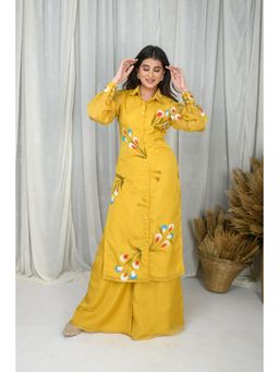 Label Shaurya Sanadhya - Yellow Hand Painted Kurta with Palazzo (Set of 2)