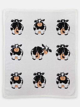 THE BABY TRUNK - Infant Grey Cow Organic Cotton Knitted Blanket Mild Winter Baby Blanket