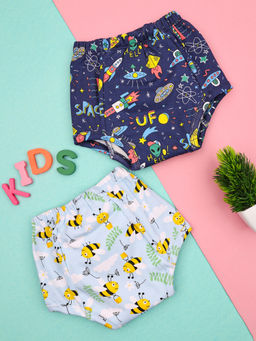 Moms Home - Blue Cotton Rocket & Bee Print Baby Padded Underwear (Pack of 2)