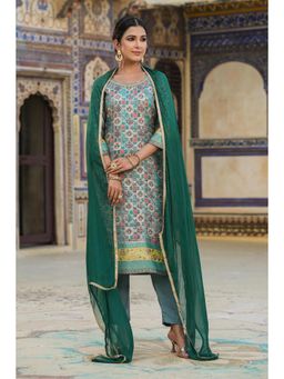 Scakhi - Green Banarasi Silk Jacquard Bandhani Kurta with Pant & Dupatta (Set of 3)