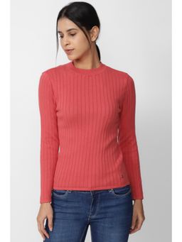 Van Heusen - Women Red Solid Plain Casual Round Neck T-shirts