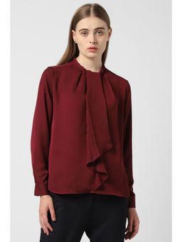 Van Heusen - Women Maroon Solid Casual High Neck Top