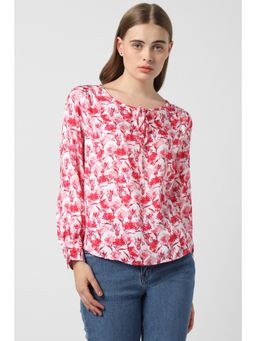 Van Heusen - Women Pink Print Casual Keyhole Neck Top