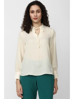 Van Heusen - Women Beige Solid Casual Round Neck Top