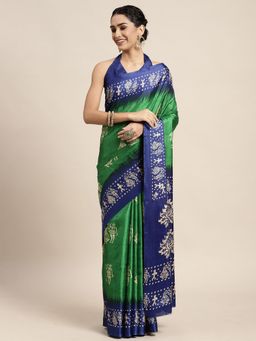 Odette - Manipuri Silk Green Printed Saree with Unstitched Blouse