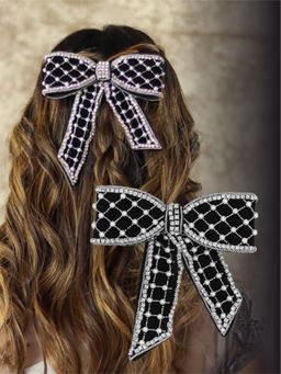 Hair Drama Co. - Embellished Velvet Hair Bow Barrette Clip - Black