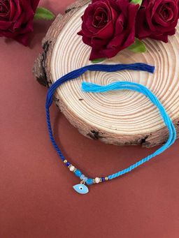 Digital Dress Room - Unique Designer Rakhi Blue Evil Eye Charm Beads Thread Rakhi