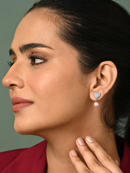 CLARA - 925 Silver Platinum Plated Pair Of Earrings