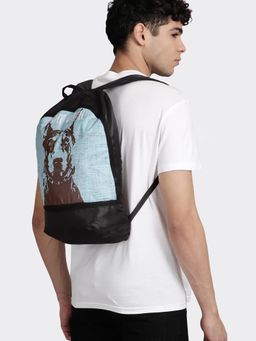 Bewakoof - Unisex Black and Blue Night Watch Printed Small Backpack