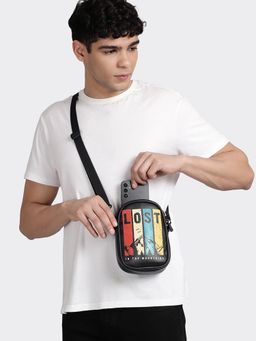 Bewakoof - Unisex Black Lost Printed Sling Bag