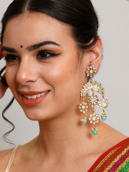 Karatcart - Gold Plated Floral Light Blue Meena Kundan Dangler Earrings for Women