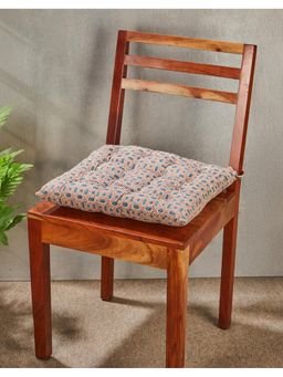 Fabindia - Indigo Geometric Cotton Chair Pad With Polyfill