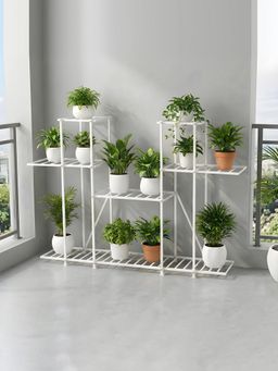Kuber Industries - 4 Tiered Metal Plant Stand For Indoor/Outdoor- White