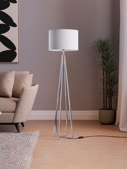 Kuber Industries - Tripod Floor Large Lamp For Bedroom | Bulb Not Included | Mi-1104 Silver & White