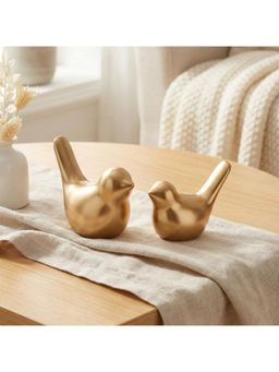 eCraftIndia - Set Of 2 Golden Resin Love Birds Showpieces Bird Figurines Statues