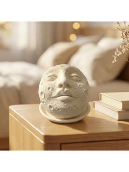 eCraftIndia - White Ceramic Moon Face Decorative Incense Holder Showpiece