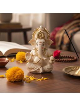 eCraftIndia - Peach Ivory Finish Ganesha Idol For Car Dashboard | Ganesha Murti For Home Decor