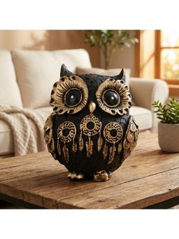 eCraftIndia - Resin Black Golden Owl Showpiece For Home Decor