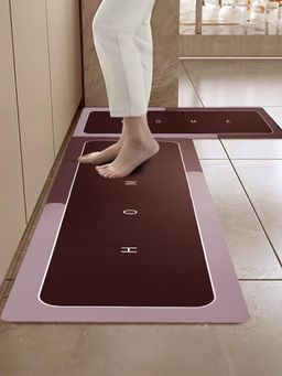 Cortina - 2Pcs L-Shape Waterproof Kitchen Runner Memory Foam Floor Mat- Red