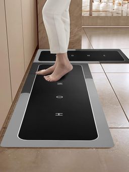 Cortina - 2Pcs L-Shape Waterproof Kitchen Runner Memory Foam Floor Mat- Black