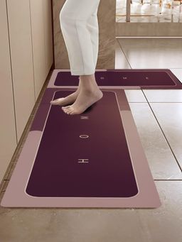 Cortina - 2Pcs L-Shape Waterproof Kitchen Runner Memory Foam Floor Mat- Purple