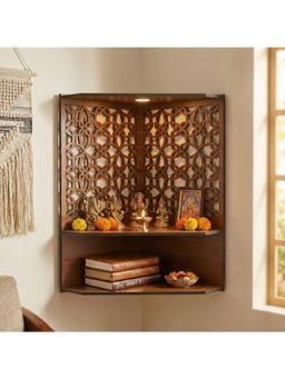 eCraftIndia - Brown Handcrafted Unique Pattern Wooden Temple For Home