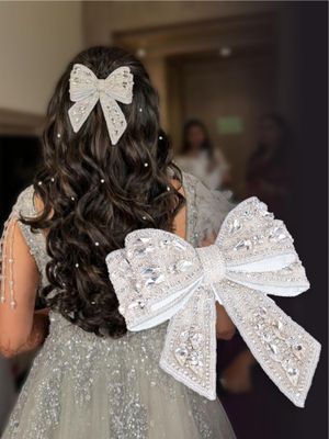Hair Drama Co Pearl Embellished Crystal Hair Bow Barrette Clip - Golden