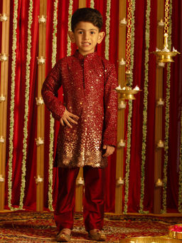 Vastramay - Boys Maroon Kurta Pyjama (Set of 2)