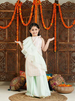 Vastramay - Girls Multi Color And Mint Green Kurta, Palazzo With Dupatta (Set of 3)