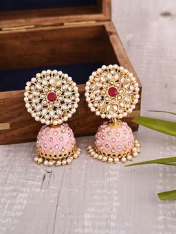 VIRAASI - Pink Hand Painted Meenakari Jhumka Earrings for Women and Girls