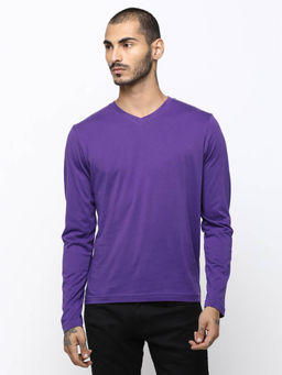 Huetrap - Mens Rap Purple Full Sleeves V Neck T-shirt