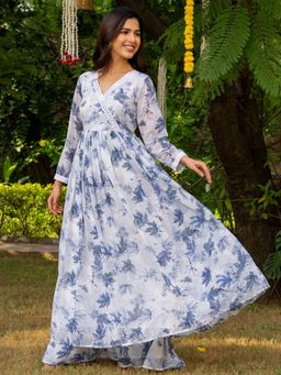 HOUSE OF JAMOTI - Frosty Blue Floral Palazzo (Set of 2)