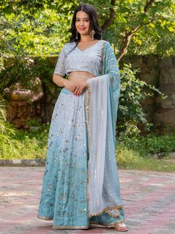 HOUSE OF JAMOTI - Ocean Blue Embellished Lehenga (Set of 3)