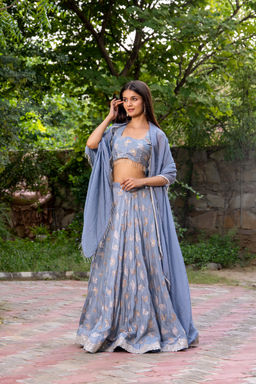 HOUSE OF JAMOTI - Flint Grey Butterfly Lehenga (Set of 3)