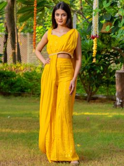 HOUSE OF JAMOTI - Canary Yellow Ethnic Dress with Stitched Blouse