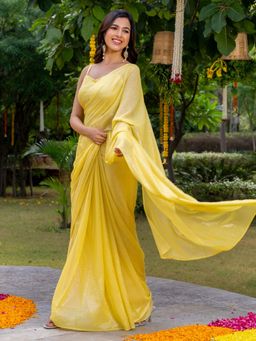 HOUSE OF JAMOTI - Yellow Lurex Saree without Blouse