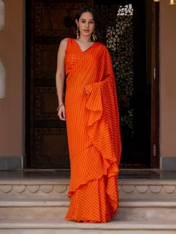 HOUSE OF JAMOTI - Nikhar Orange Saree with Stitched Blouse