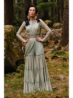 Paulmi & Harsh - Flame Print Sharara Saree with Stitched Blouse