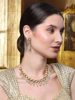 Yellow Chimes - Gold-Plated Pink Kundan-Studded Jewellery Set