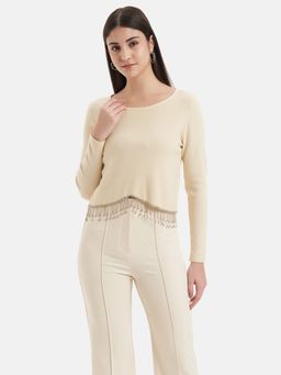 Kazo - Cropped Pullover with Embellished Fringes
