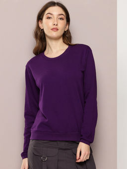 DILLINGER - Womens Relaxed Fit Plain Long Sleeve Purple Sweatshirt