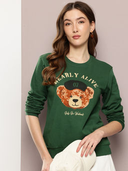 DILLINGER - Womens Relaxed Fit Printed Long Sleeve Green Sweatshirt